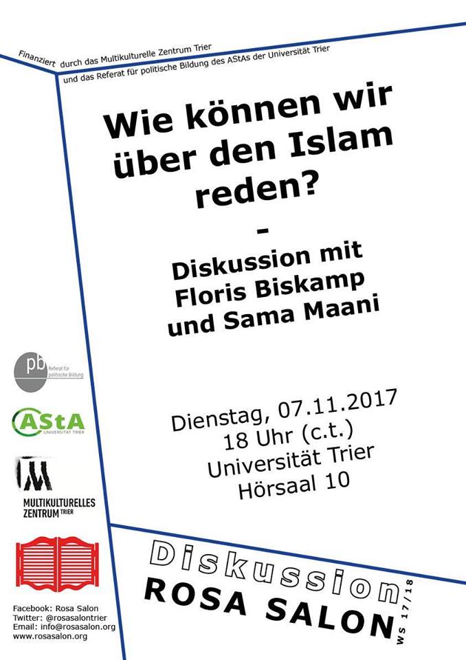 Flugblatt zur Diskussionsveranstaltung mit Floris Biskamp und Saama Maani
